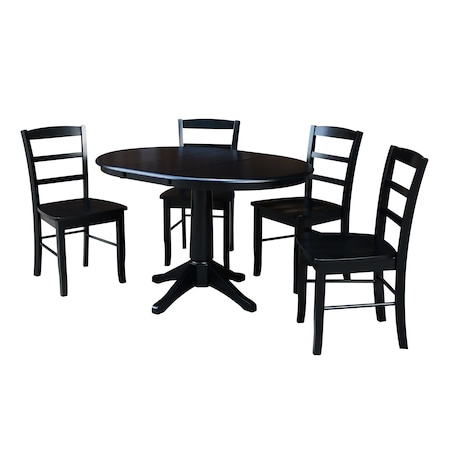 International Concepts Round 36 in Round Extension Dining Table with 4 Madrid Chairs, Black, 36 in W, 48 in L, 30.1 in H K46-36RXT-27B-C2-4